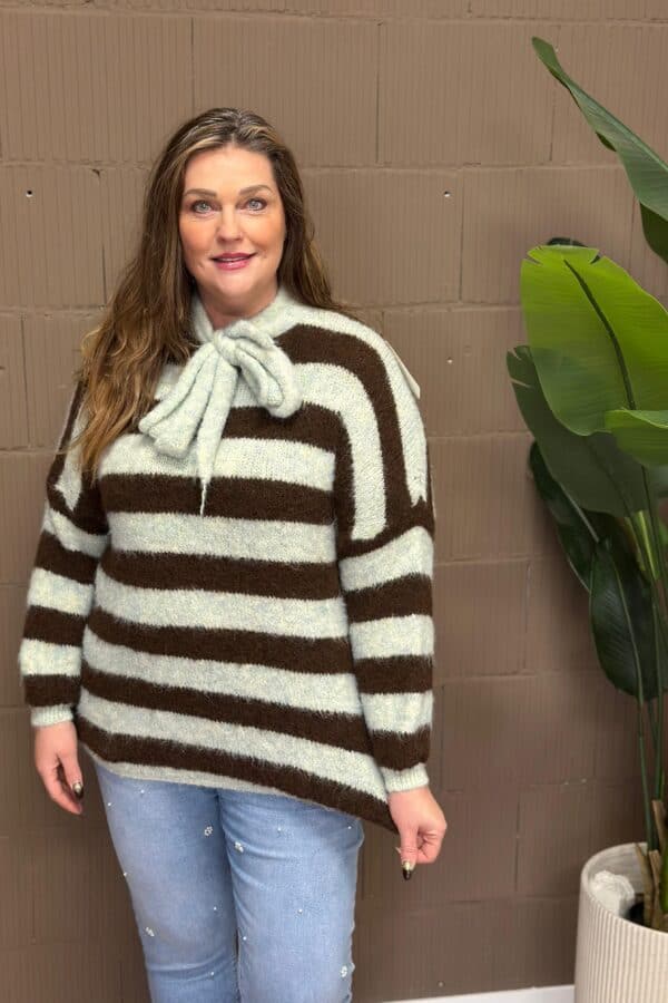 9478 Knitted bow sweater stripes