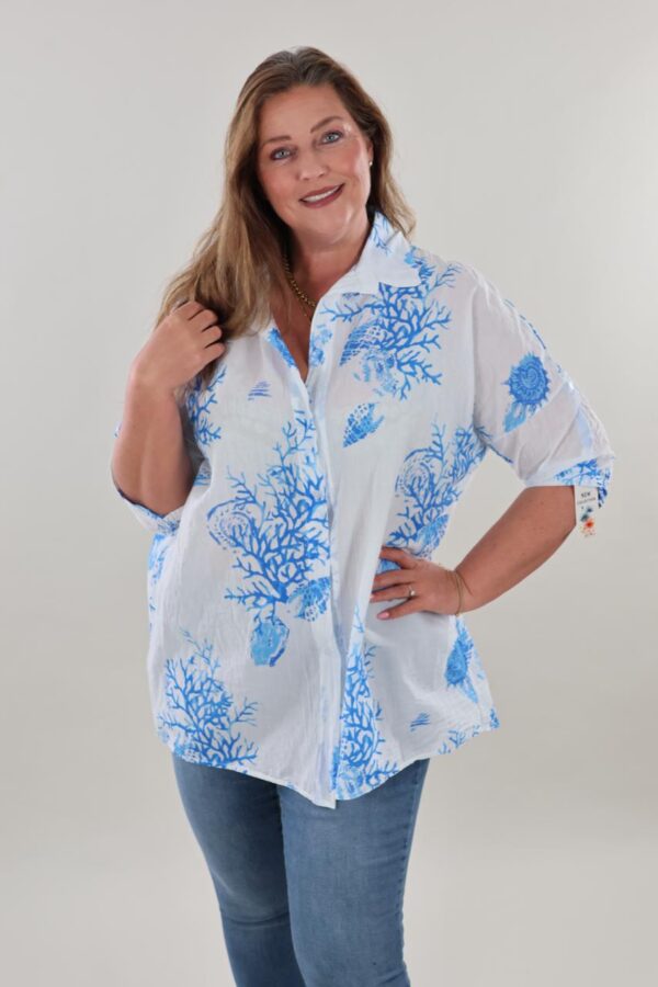 9927 Blouse Coral Print