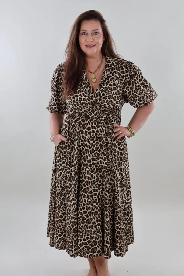 1114 Dress Midi Puff Sleeve Panter