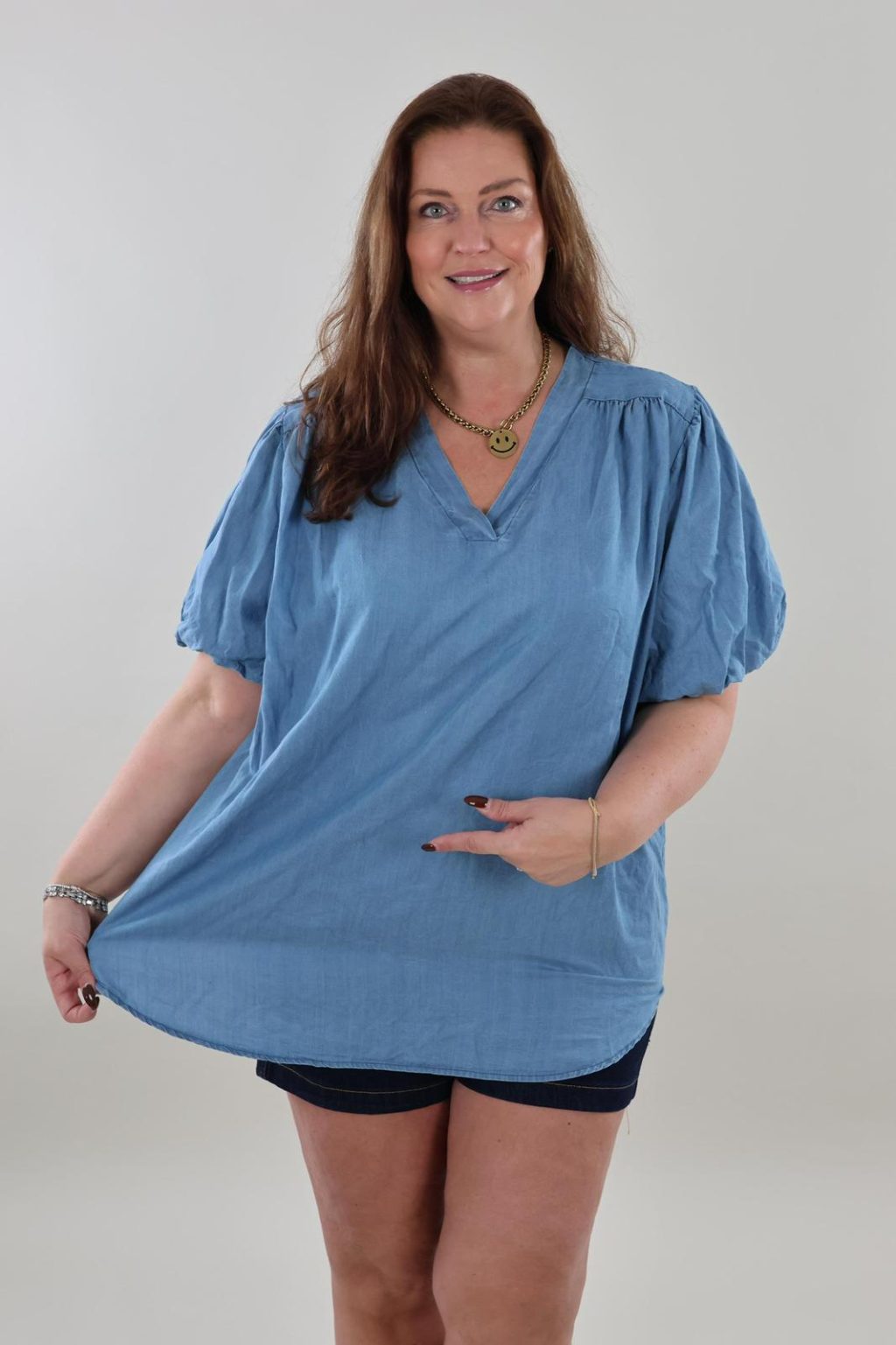 Sale - 1339 Blouse Denim look - Afbeelding 2