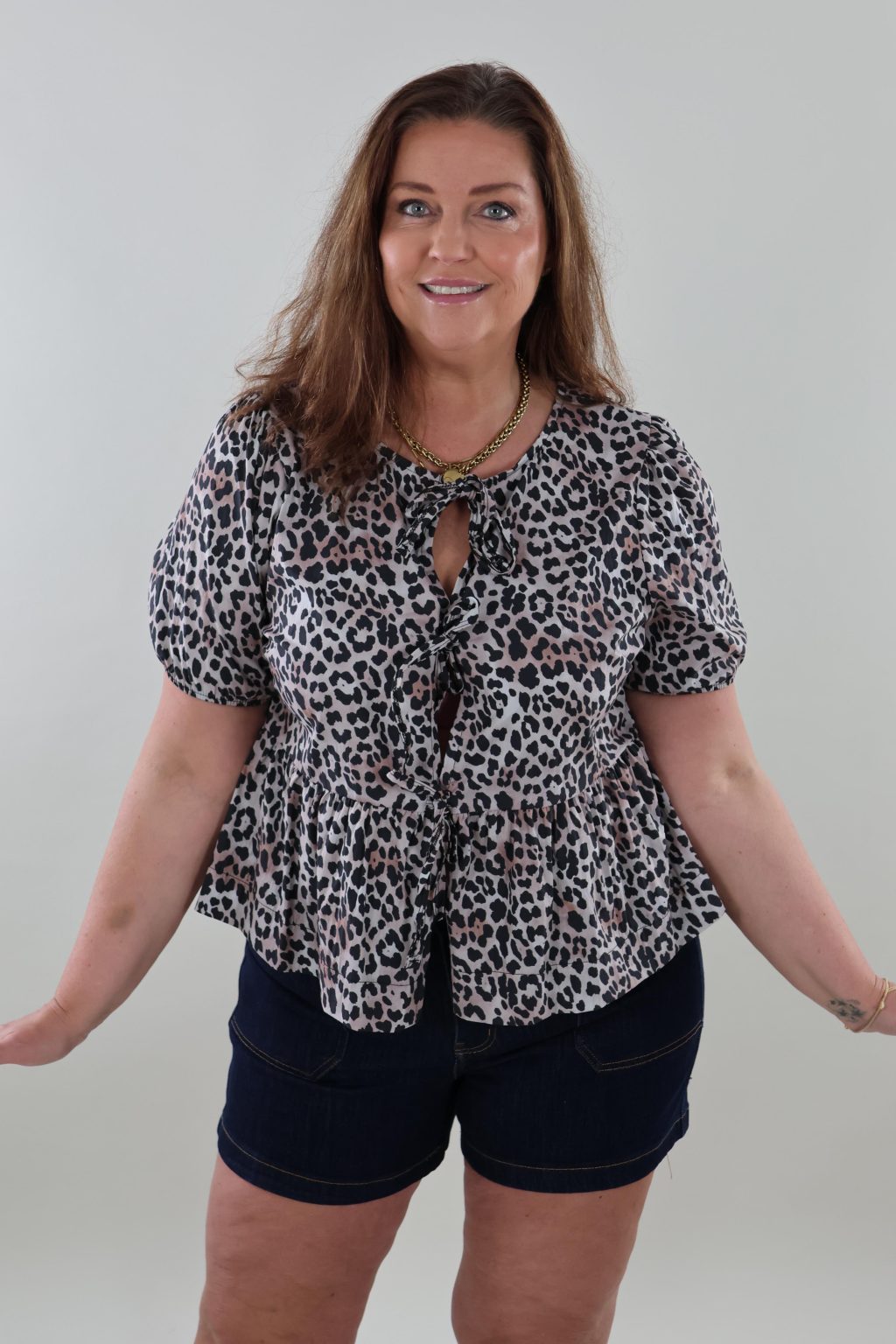 Sale - 1295 Blouse Bow Panter - Afbeelding 2
