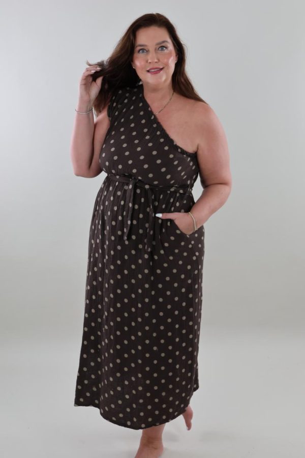 1423 Dress Cotton one shoulder Polka