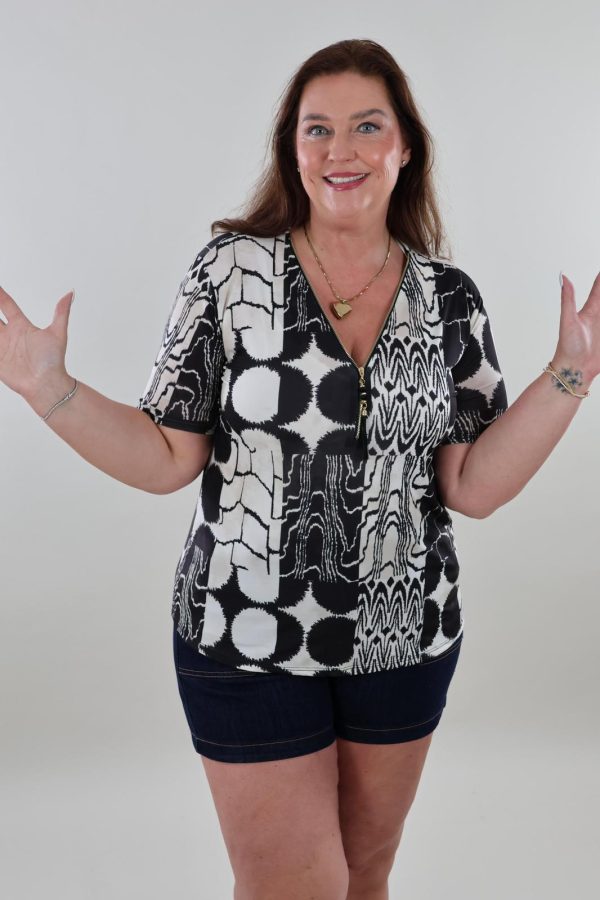 1429 Top Rits V-neck Zebra
