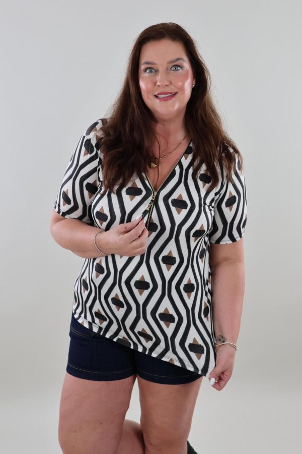 1430 Top Rits V-neck Print