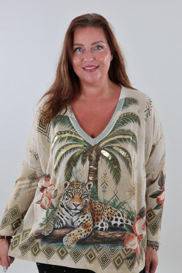 1691 Top Sparkle Print Palmtree