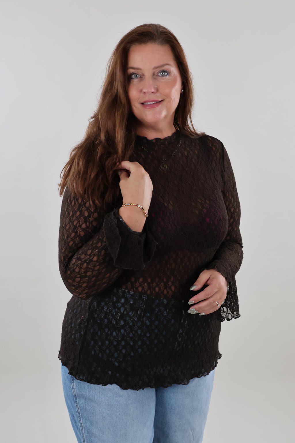 Vero Moda Curve 95 vmc Eva Bell sleeve lace Chocolate torte - Afbeelding 2