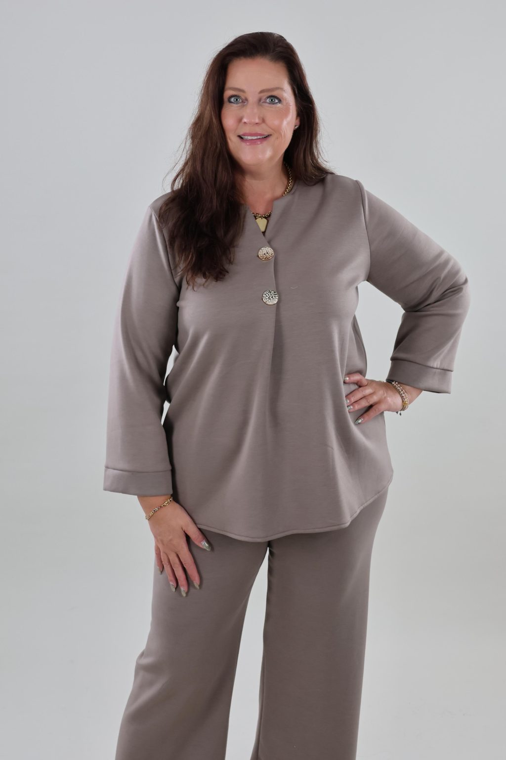 1786 Tweedelige set Button V-neck
