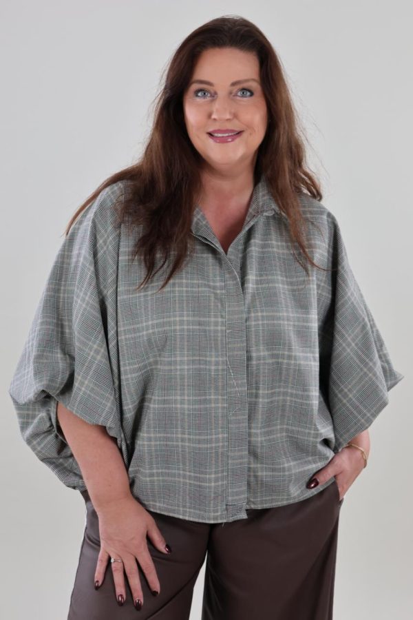 1882 Blouse Checks Draped Sleeves