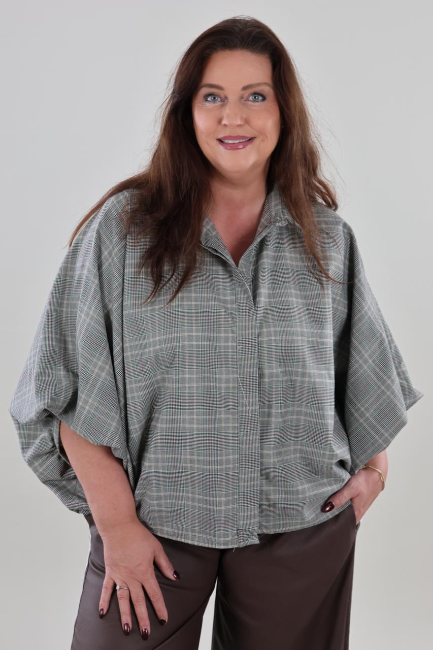 1882 Blouse Checks Draped Sleeves