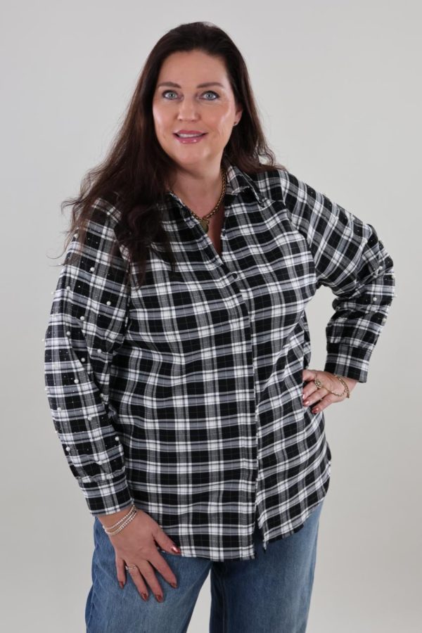 1966 Blouse Black Pearls Checked