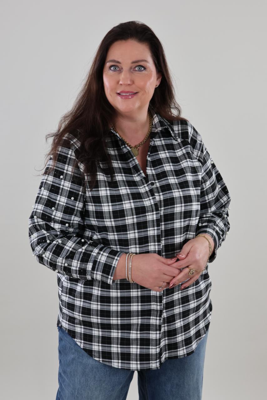 1966 Blouse Black Pearls Checked - Afbeelding 2