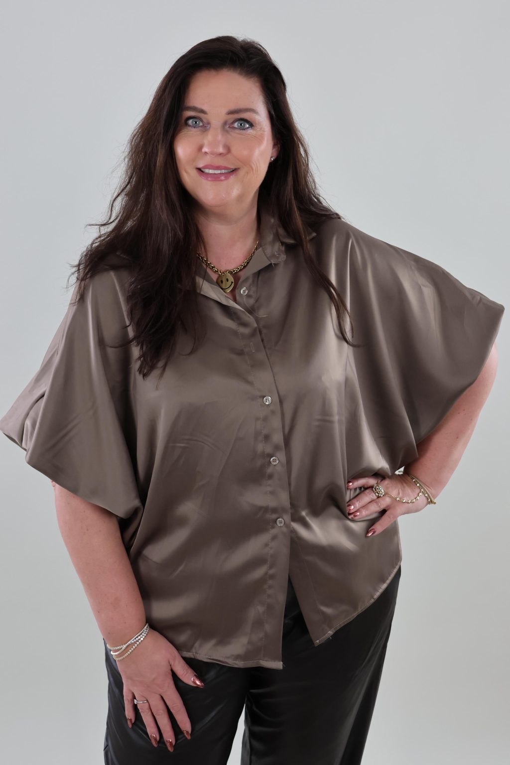 1976 Blouse Draped sleeves Satin look - Afbeelding 2